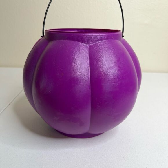 Vintage General Foam Plastics Blow Mold Purple Pumpkin Jack O Lantern Bucket - Picture 4 of 11